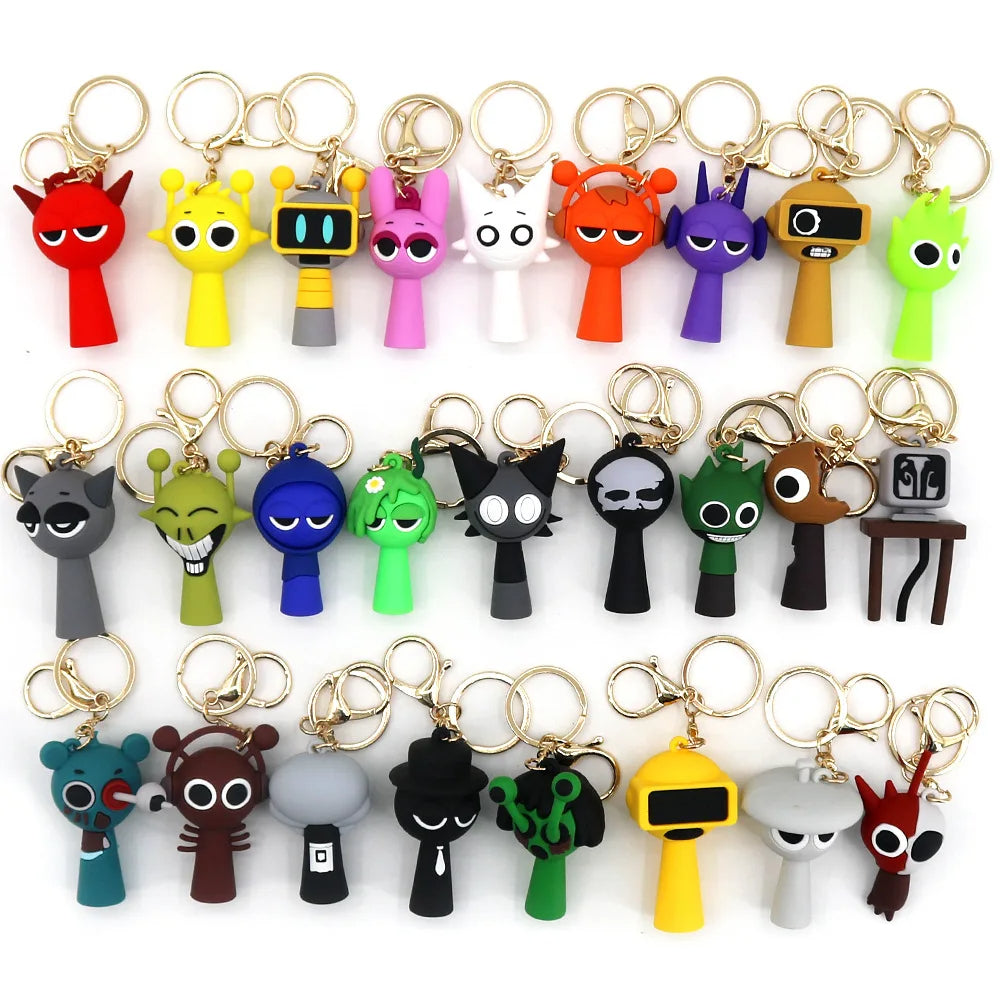 Kawaii Sprunki Anime Acrylic Pendant Cute CartoonSprunki Keychain Sprunki Oren Raddy Gray Brud Vineria Silicone Keychain Bag Key Ring Pendant Children Toy Birthday Gifts Keychain Backpack Decorations Car Doll Hanging Decor Christmas Tree Pendant