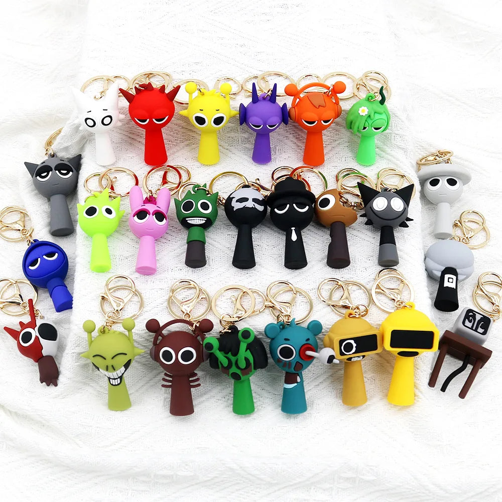 Kawaii Sprunki Anime Acrylic Pendant Cute CartoonSprunki Keychain Sprunki Oren Raddy Gray Brud Vineria Silicone Keychain Bag Key Ring Pendant Children Toy Birthday Gifts Keychain Backpack Decorations Car Doll Hanging Decor Christmas Tree Pendant