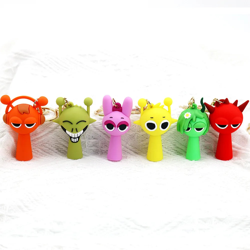 Kawaii Sprunki Anime Acrylic Pendant Cute CartoonSprunki Keychain Sprunki Oren Raddy Gray Brud Vineria Silicone Keychain Bag Key Ring Pendant Children Toy Birthday Gifts Keychain Backpack Decorations Car Doll Hanging Decor Christmas Tree Pendant