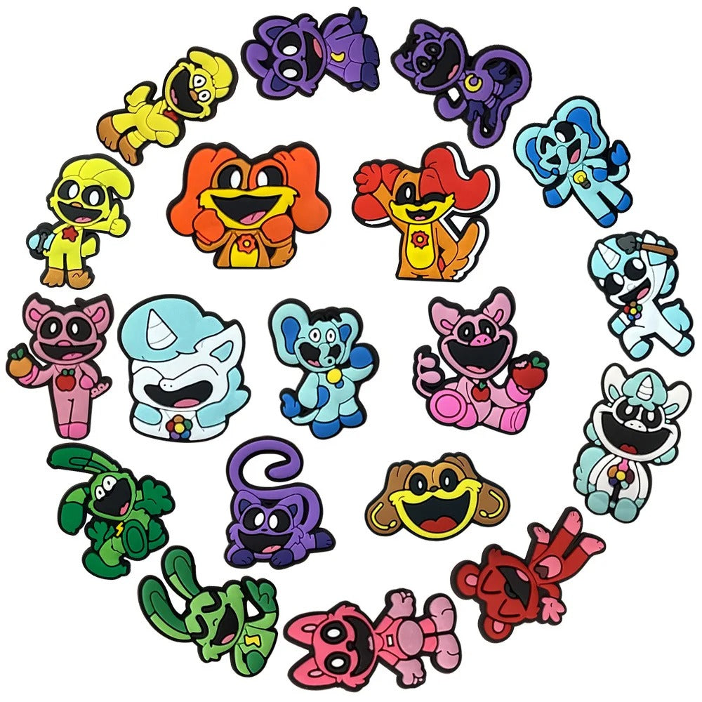 19pcs/set smiling critters Shoe Charms Shoe Flower Cute Cartoon Funny Shoe pretty Accessories Fit Croc Clog Buckle Unisex Gifts